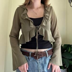 Edikted Green sheer ruffle tie top size medium